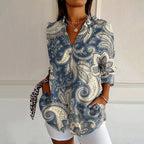 Zandra - Women's Floral Leaf Button-Up Blouse