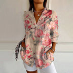 Zandra - Women's Floral Leaf Button-Up Blouse