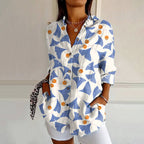 Zandra - Women's Floral Leaf Button-Up Blouse