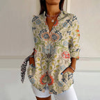 Zandra - Women's Floral Leaf Button-Up Blouse