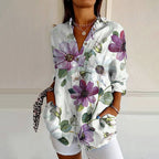 Zandra - Women's Floral Leaf Button-Up Blouse