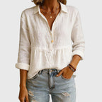 Zoe - Women's Gathered Empire Waist Long-Sleeve Blouse