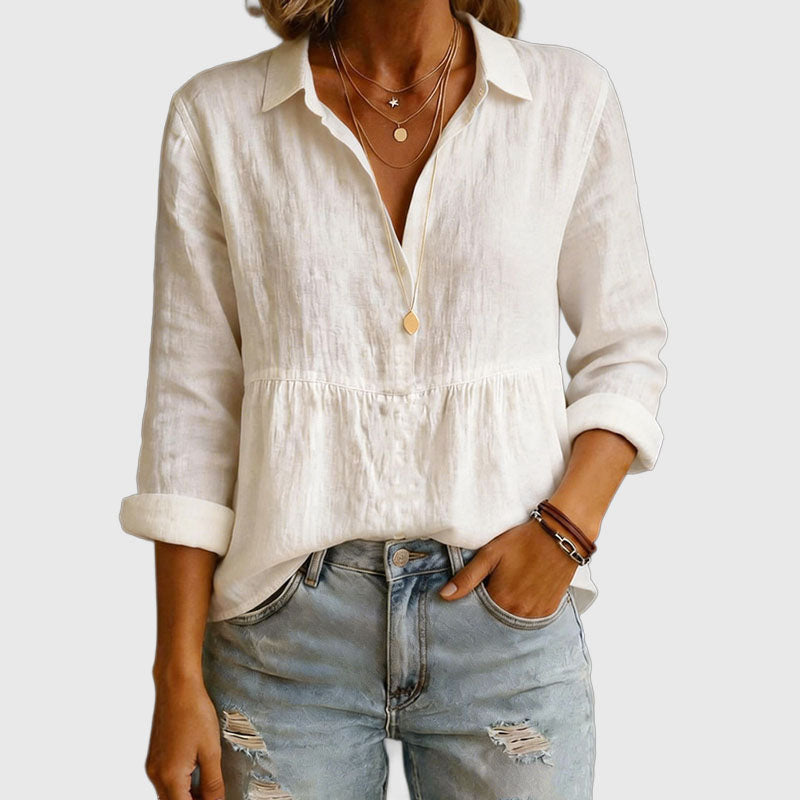 Zoe - Women's Gathered Empire Waist Long-Sleeve Blouse