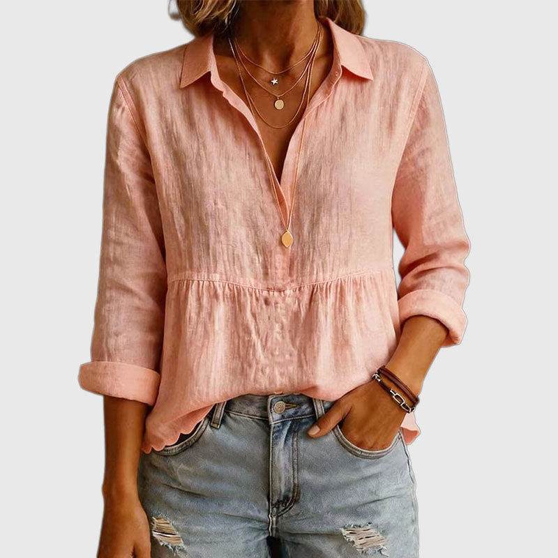 Zoe - Women's Gathered Empire Waist Long-Sleeve Blouse