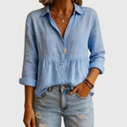 Zoe - Women's Gathered Empire Waist Long-Sleeve Blouse
