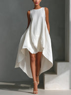 Aleena - Women's Sleeveless Asymmetric Handkerchief-Hem Linen Dress