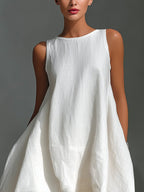 Aleena - Women's Sleeveless Asymmetric Handkerchief-Hem Linen Dress
