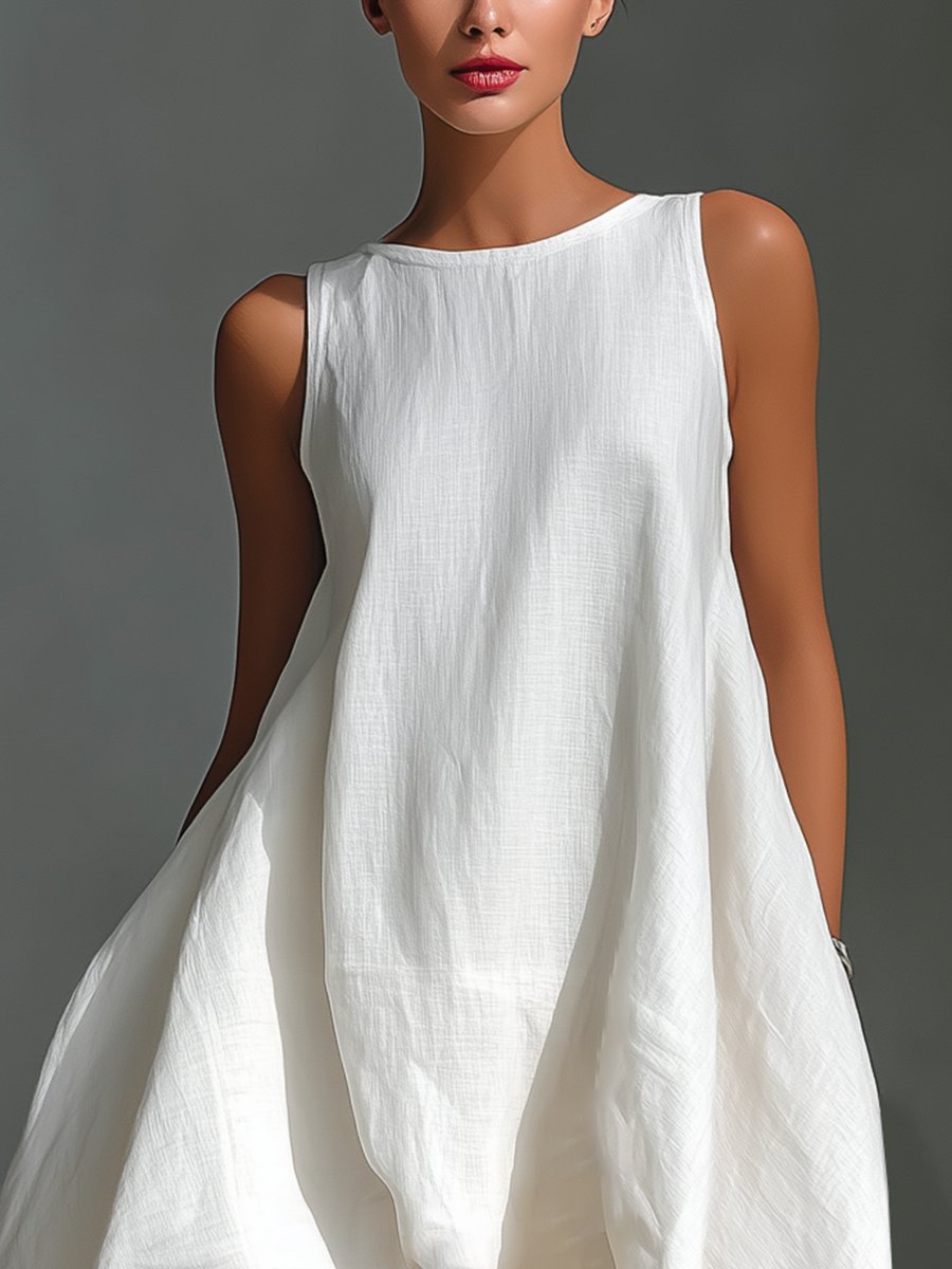 Aleena - Women's Sleeveless Asymmetric Handkerchief-Hem Linen Dress