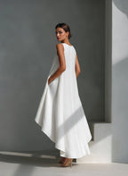 Aleena - Women's Sleeveless Asymmetric Handkerchief-Hem Linen Dress
