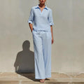 Alice - Women's Linen Collared Wide Leg Matching Set 1