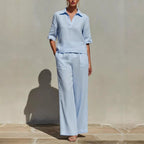 Alice - Women's Linen Collared Wide Leg Matching Set 1