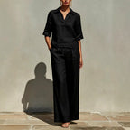 Alice - Women's Linen Collared Wide Leg Matching Set 3