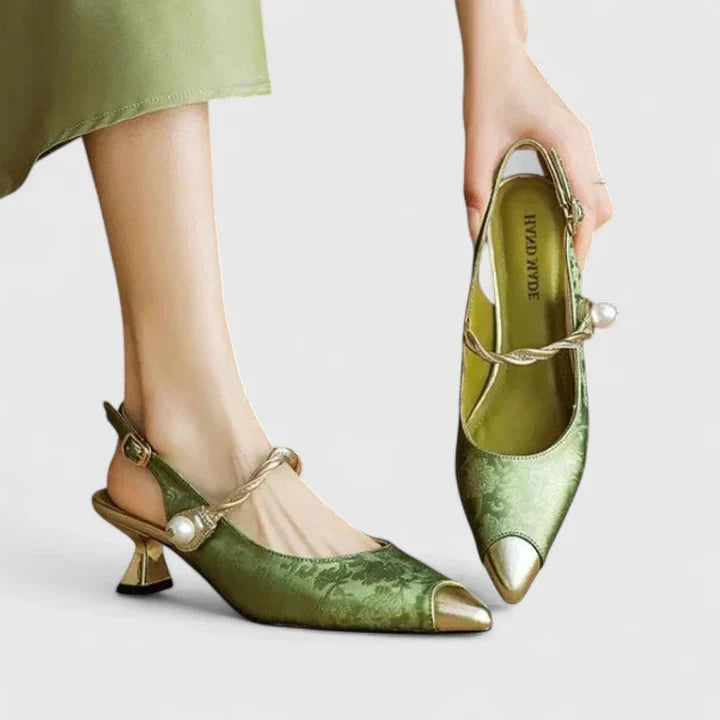 Alora - Women's Pearl-Strap Jacquard Mary Jane Heels