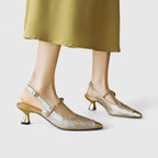 Alora - Women's Pearl-Strap Jacquard Mary Jane Heels