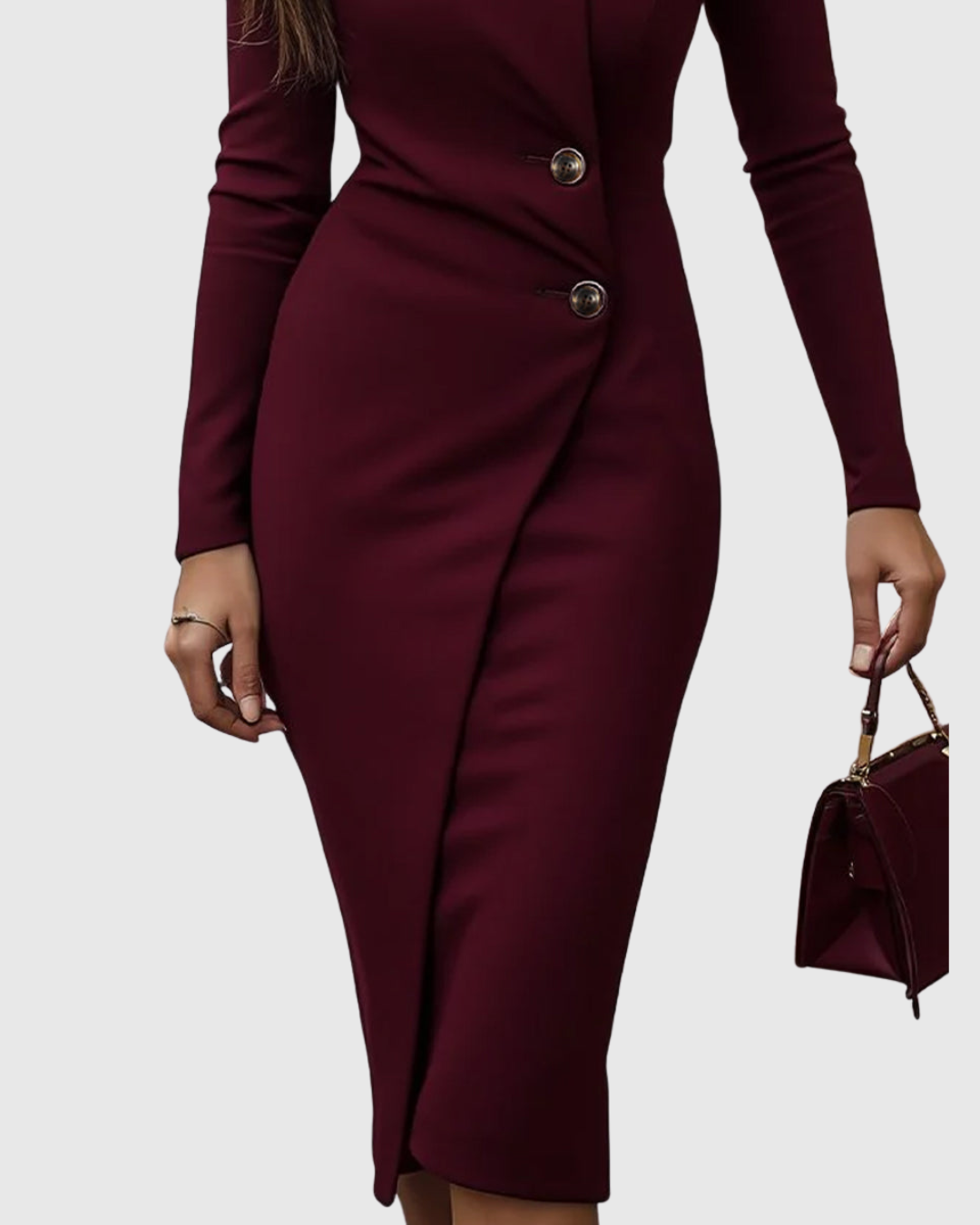 Andrea - Women's Wrap Button-Front Midi Dress