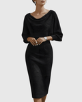 Annie - Women's Cowl Neck Batwing Midi Dress