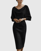 Annie - Women's Cowl Neck Batwing Midi Dress