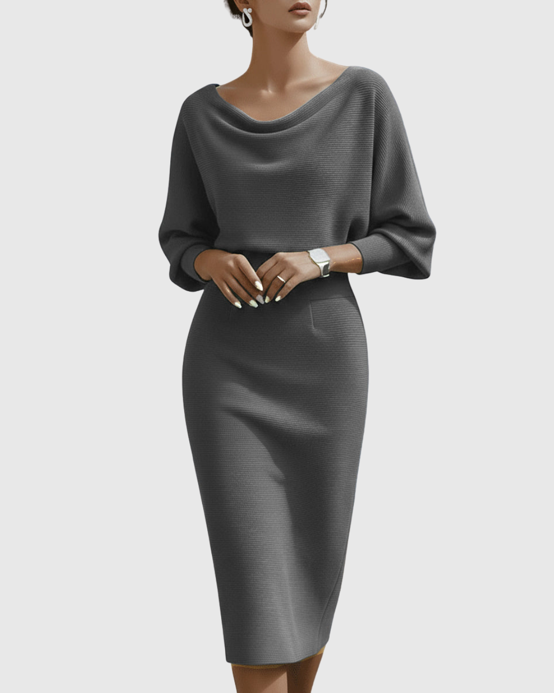 Annie - Women's Cowl Neck Batwing Midi Dress