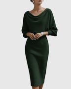 Annie - Women's Cowl Neck Batwing Midi Dress