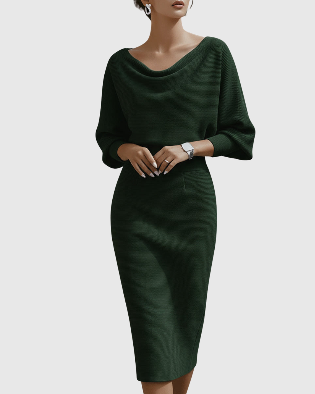 Annie - Women's Cowl Neck Batwing Midi Dress