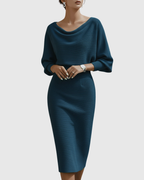 Annie - Women's Cowl Neck Batwing Midi Dress