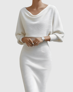 Annie - Women's Cowl Neck Batwing Midi Dress