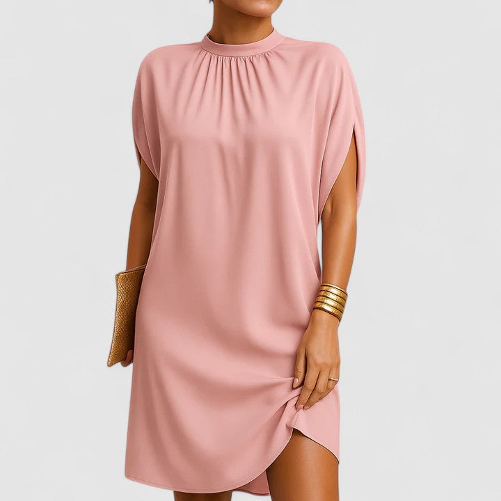 Aurelia - Women's Mock-Neck Shift Dress with Asymmetrical Hem