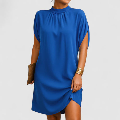 Aurelia - Women's Mock-Neck Shift Dress with Asymmetrical Hem