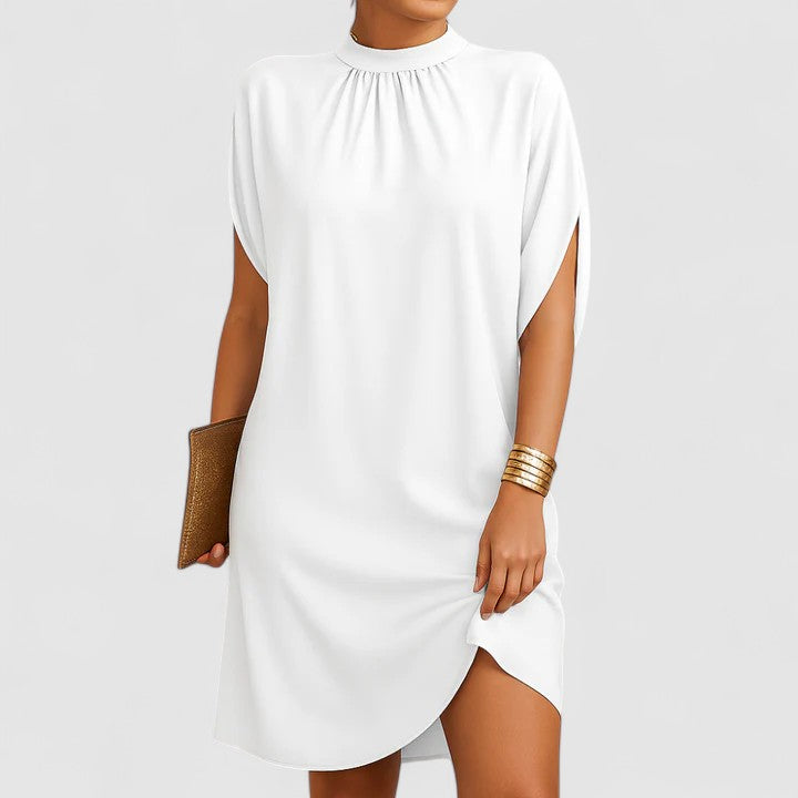 Aurelia - Women's Mock-Neck Shift Dress with Asymmetrical Hem