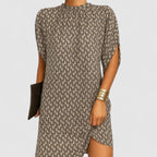 Aurelia - Women's Mock-Neck Shift Dress with Asymmetrical Hem