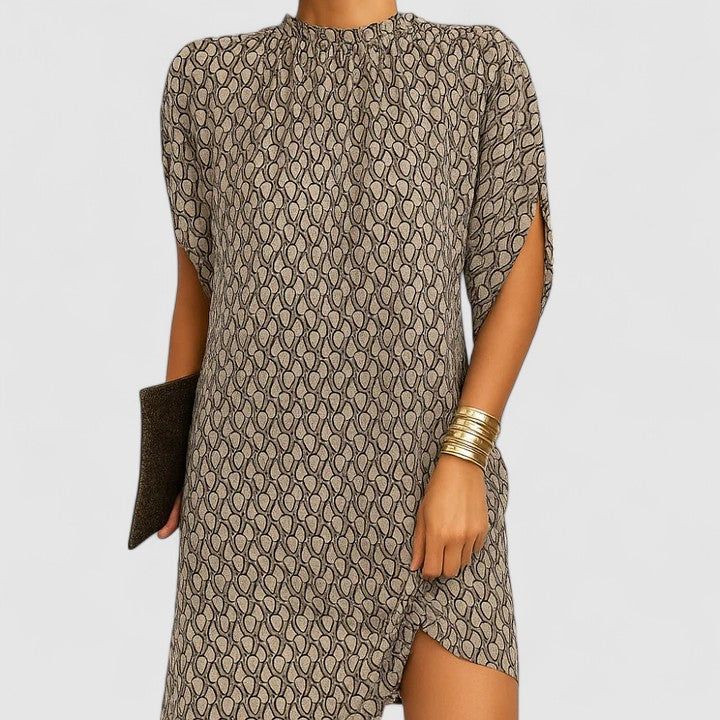 Aurelia - Women's Mock-Neck Shift Dress with Asymmetrical Hem