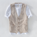 Austin - Men's Linen Striped V-Neck Vest 1