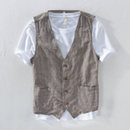 Austin - Men's Linen Striped V-Neck Vest 2