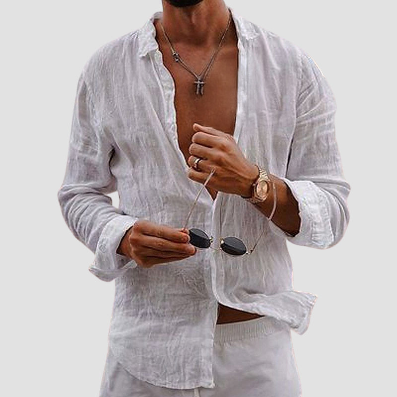 Axel - Men's Plain Linen Button-Down Shirt 1