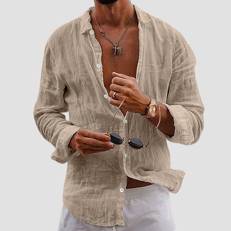 Axel - Men's Plain Linen Button-Down Shirt 2