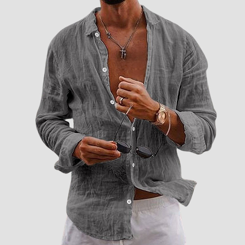 Axel - Men's Plain Linen Button-Down Shirt 3