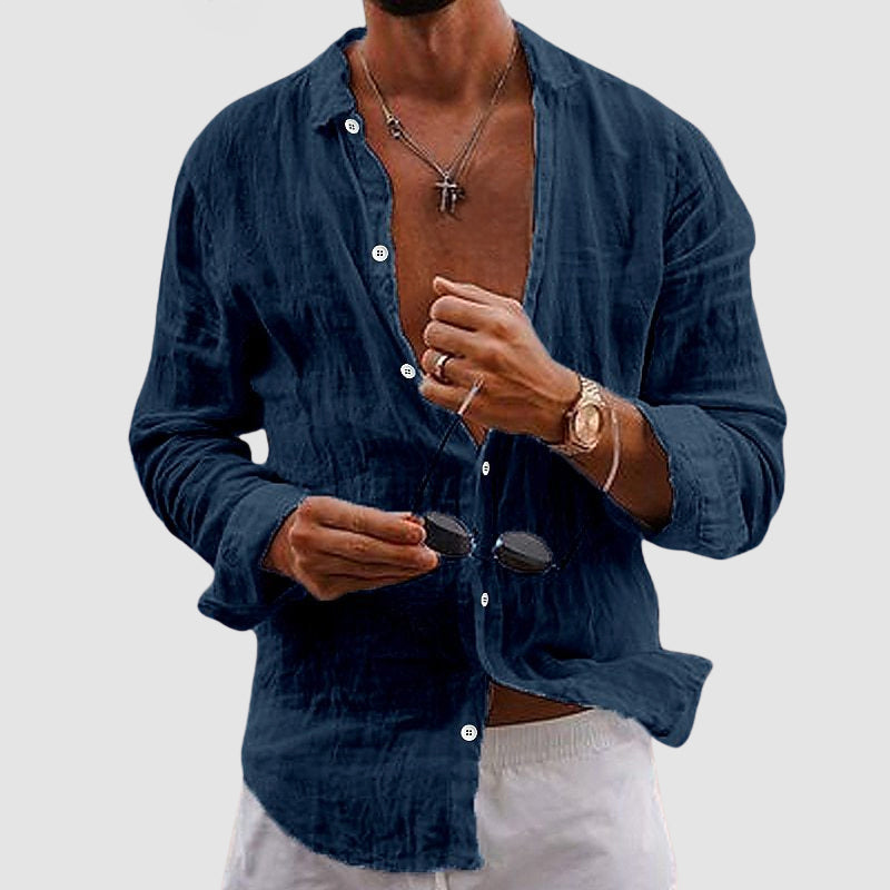 Axel - Men's Plain Linen Button-Down Shirt 4