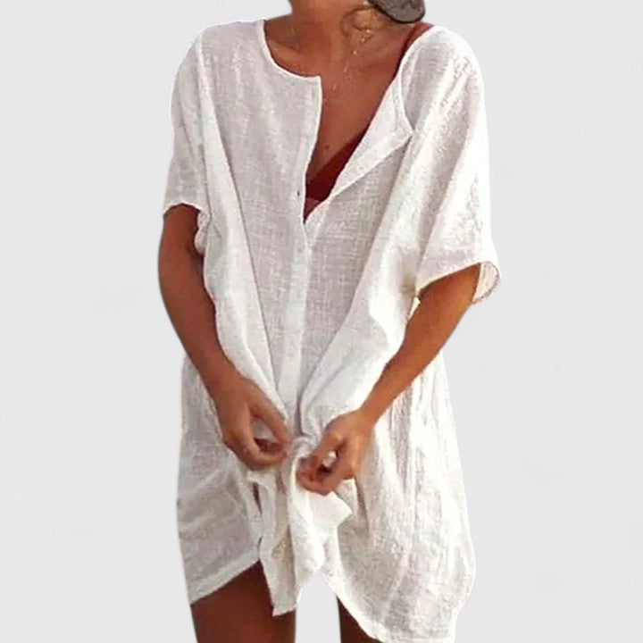 Bailey - Women's Button-Front Linen Tunic Dress