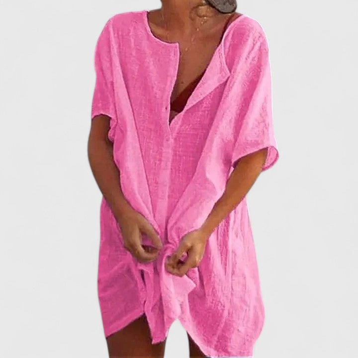 Bailey - Women's Button-Front Linen Tunic Dress