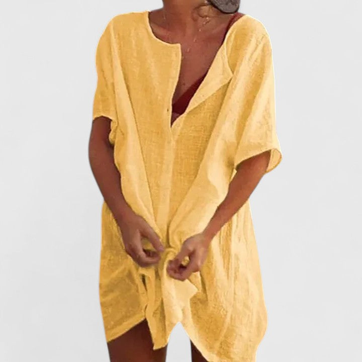 Bailey - Women's Button-Front Linen Tunic Dress