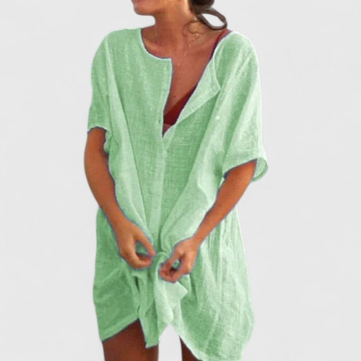 Bailey - Women's Button-Front Linen Tunic Dress