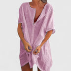 Bailey - Women's Button-Front Linen Tunic Dress