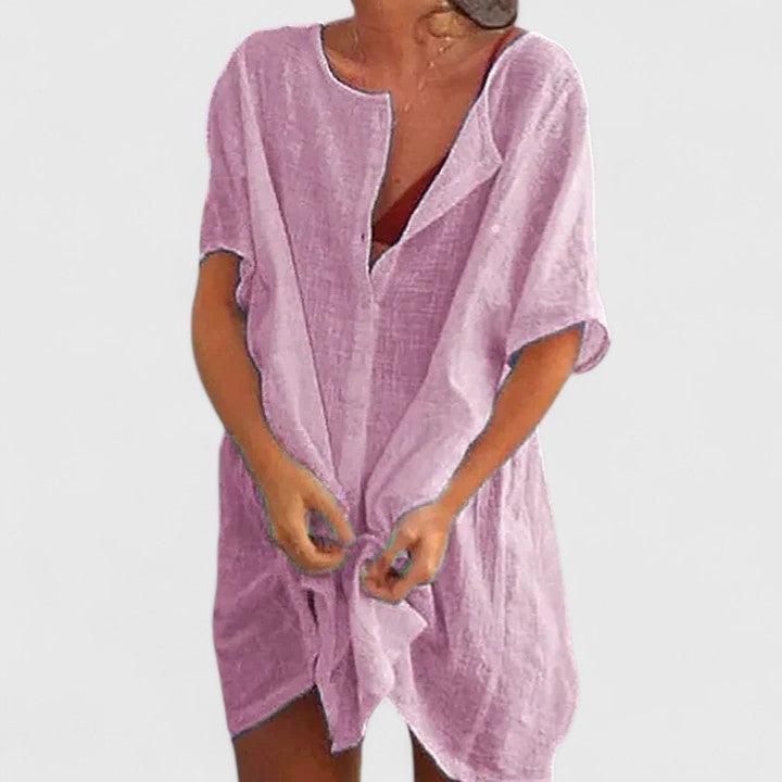 Bailey - Women's Button-Front Linen Tunic Dress