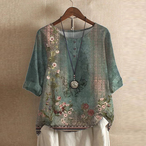 Beatrix - Women's Vintage Floral Print Tunic Blouse