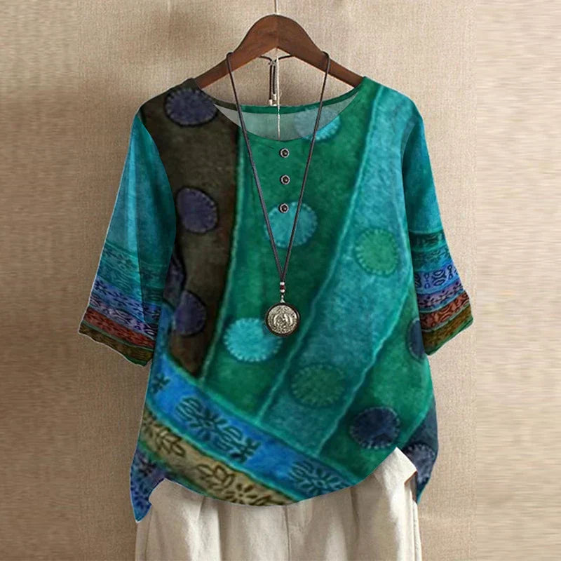 Beatrix - Women's Vintage Floral Print Tunic Blouse