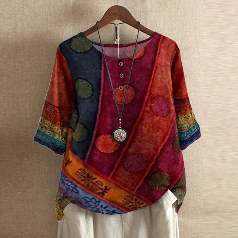 Beatrix - Women's Vintage Floral Print Tunic Blouse