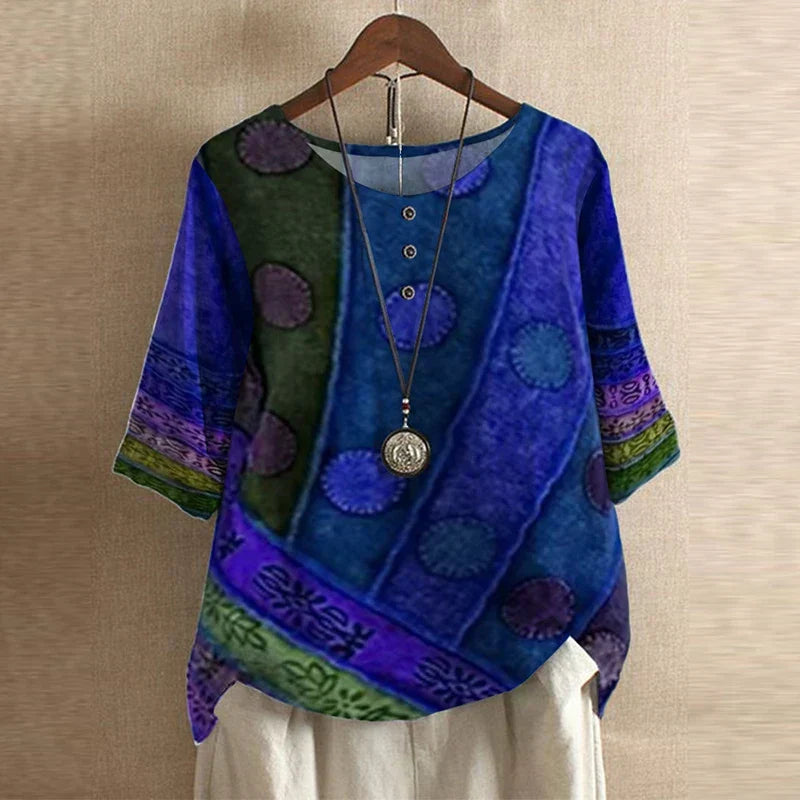 Beatrix - Women's Vintage Floral Print Tunic Blouse