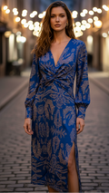 Bella - Women's Wrap Midi Dress with Leafy Print
