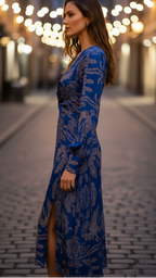 Bella - Women's Wrap Midi Dress with Leafy Print