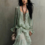 Berenice - Women's V-Neck Tiered Boho Maxi Dress 3